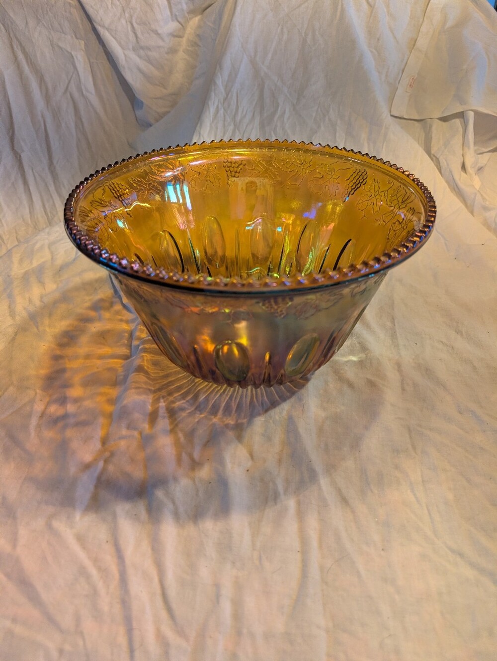 2/50$ Indiana Glass Iridescent amber Carnival Glass punch Bowl